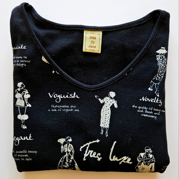 Jess and Jane Black Printed 3/4 Sleeve Shirt - Picture 5 of 7